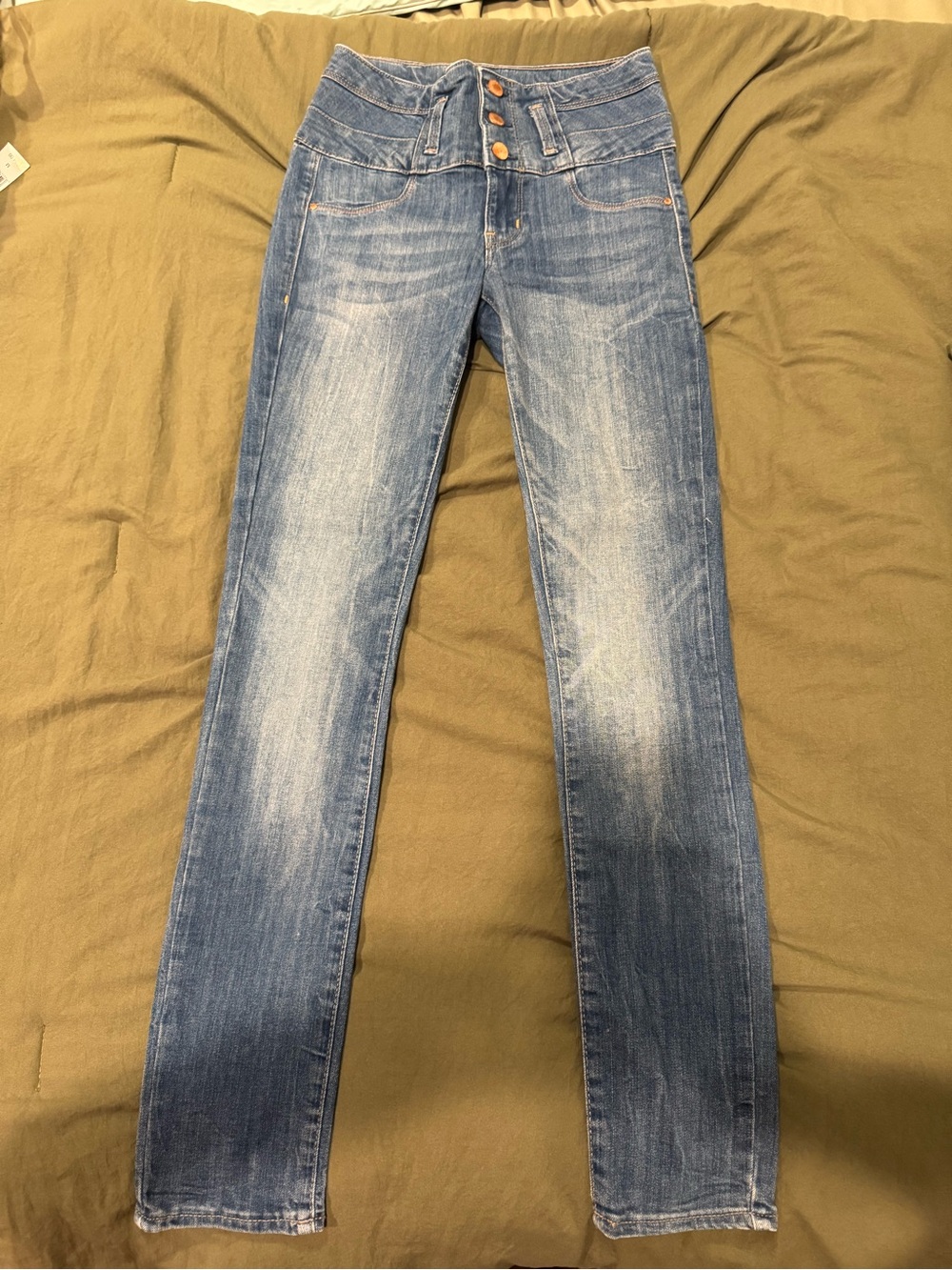refuge Women's Light Blue Skinny Jeans with Button-Fly